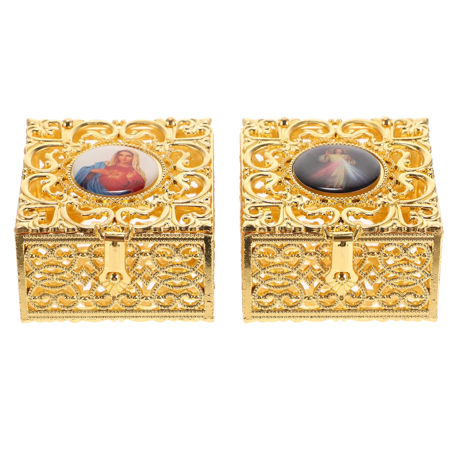 

2pcs Alloy Jewelry Box Jewelry Container Container Organizer Necklace Bracelet Earrings Storage Portable Home Bedroom