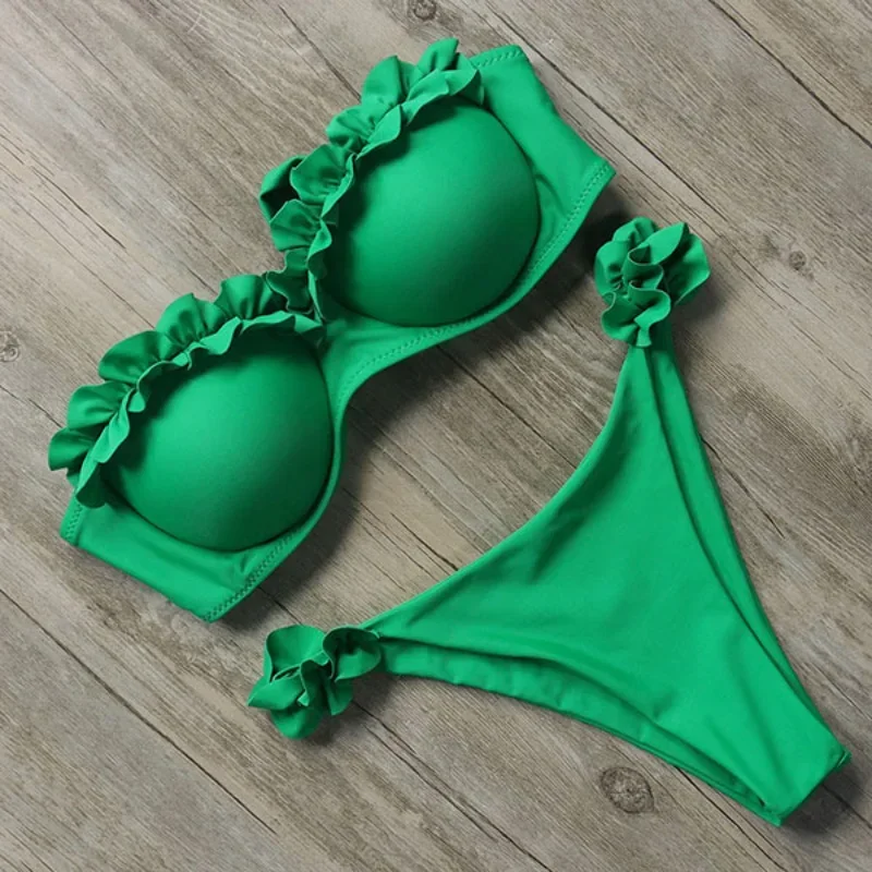 Tanga sexy feminino babado biquíni, biquíni bandeau, roupa de banho brasileira, maiô leopardo, fato de banho push up, fêmea, 2021