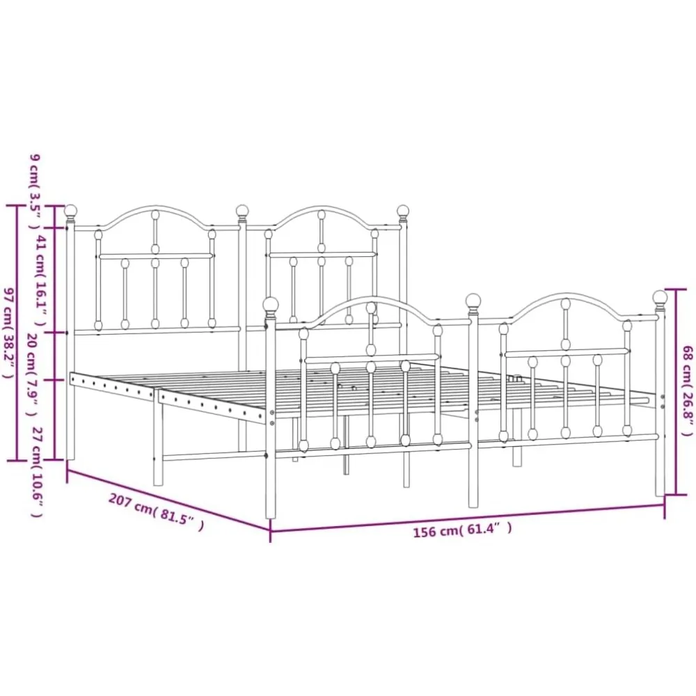Metal Bed Frame with Headboard and Footboard White 59.1
