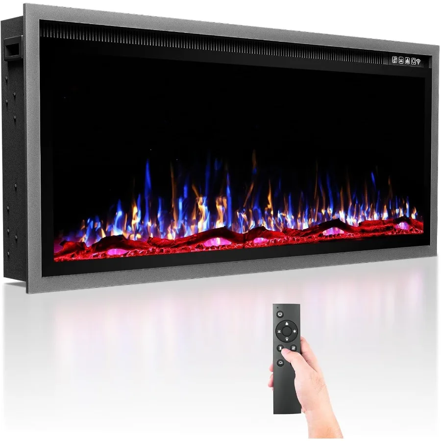 Camino elettrico in cristallo da 42 pollici con design realistico di tronchi e fiamma di cristallo per soggiorno o camera da letto Touch Control e Rem