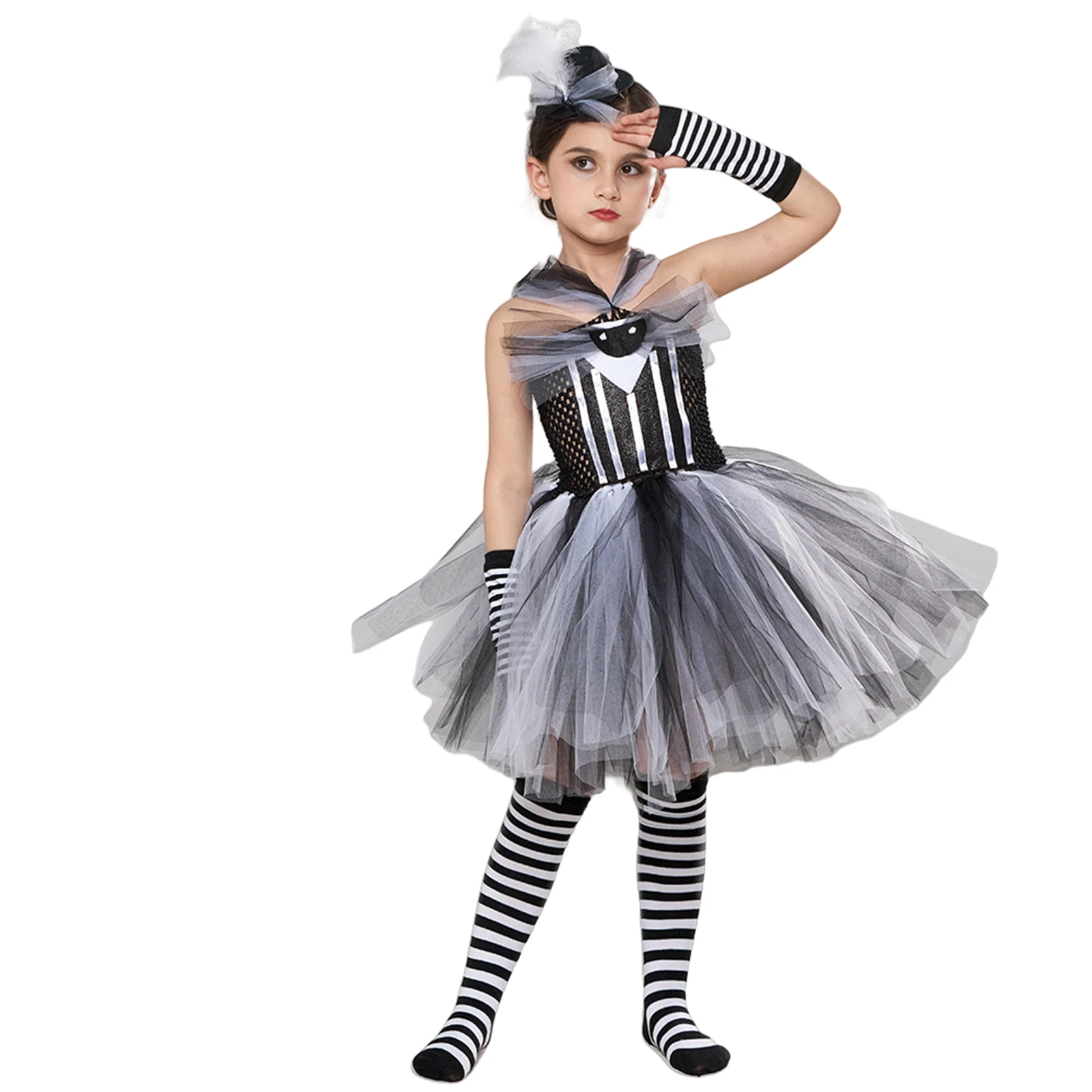 Kids Jack Skellington Cosplay Costumes Inspired Knee Length Tutu Dress for Girls Halloween Fancy Dress up Costume Party Dresses