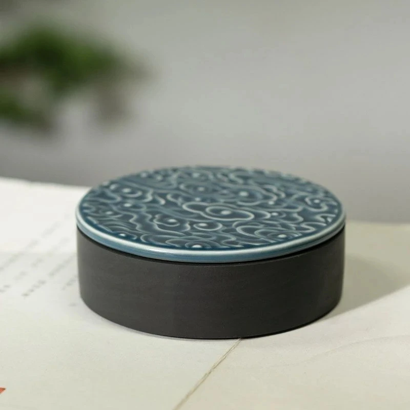 Natural Shell Pattern She Ink Stone with Lid Anti Evaporation for Beginners Calligraphy Art Supply Ink Stick Stone Study Supply