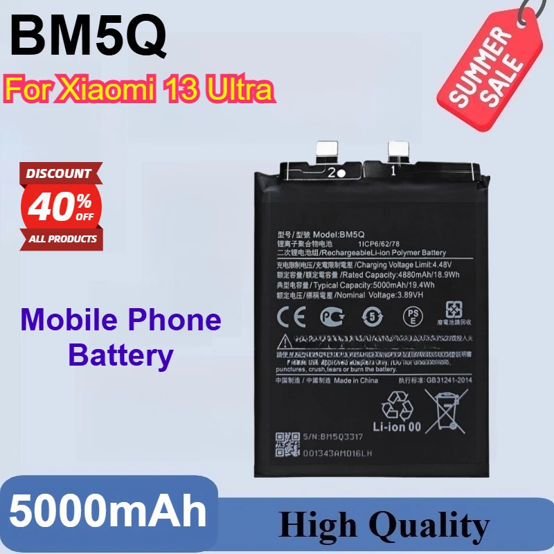 

BM5Q 2025 Year High Quality Brand New 3.89V 5000mAh Mobile Phone Battery For Xiaomi 13 Ultra Replaceable Phone Batteries