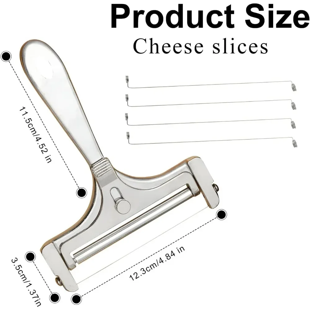 Cheese Cutter,manual Cheese Slicer with A Set of 4 Spare Wires, Stainless Steel, Casters, Adjustable Thickness