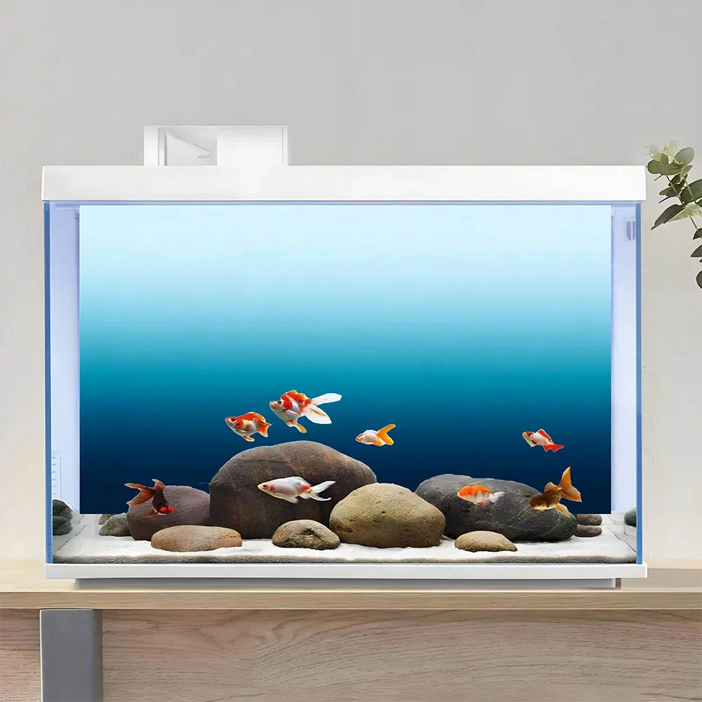 White Blue Gradient, Fish Tank Background Painting, Aquarium Painting Sticker, Front Self-Adhesive, Landscape Ornaments