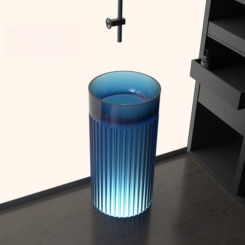 

Transparent column wash basin Hotel B & B bathroom Integrated floor-to-ceiling resin colorful column basin