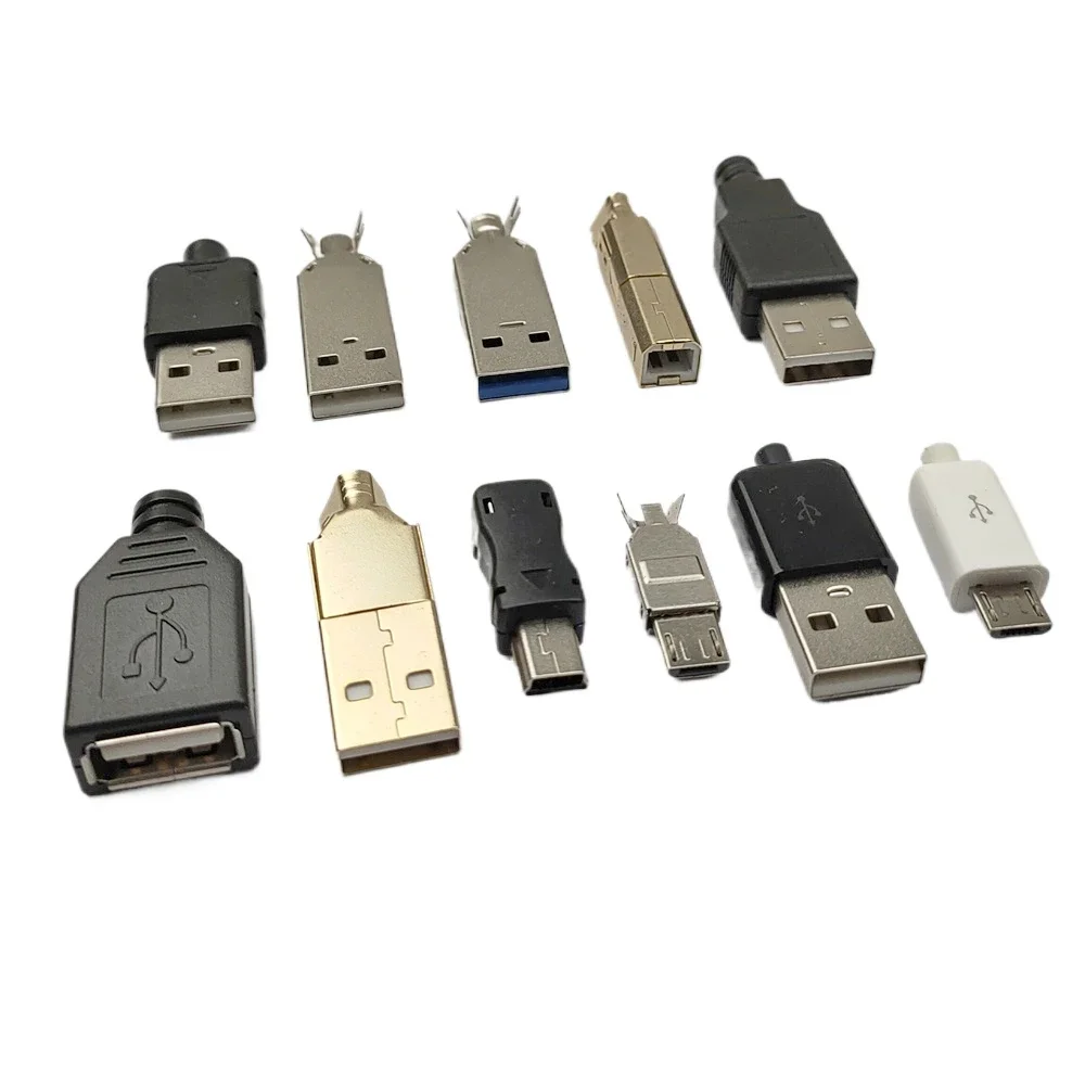 20Pcs USB Connectors Micro/Mini/USB2.0 Type A Male Female Assembly Adapter DIY Soldering Repair Data Charging Plug Socket