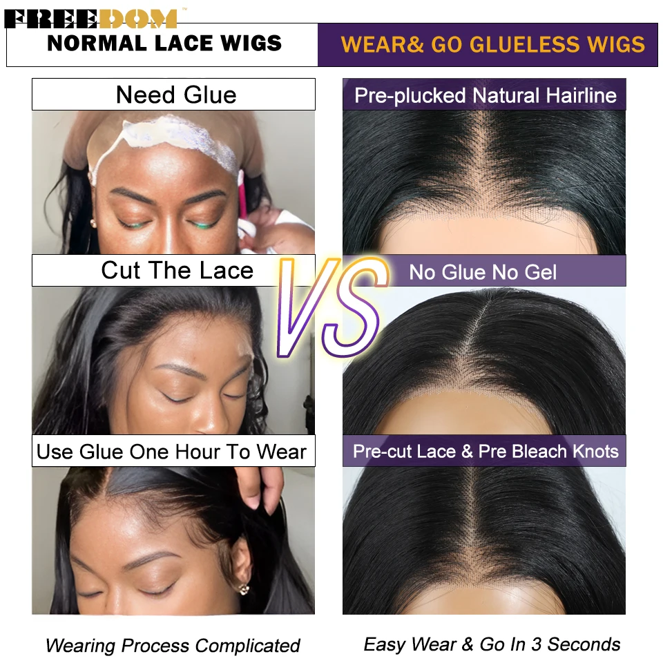 FREEDOM الاصطناعية الدانتيل الجبهة الباروكات للنساء طويل مستقيم الطبقات 6x4 قبل قطعها شعر مستعار أومبير براون ارتداء والذهاب غلويليس شعر مستعار دانتيل #6