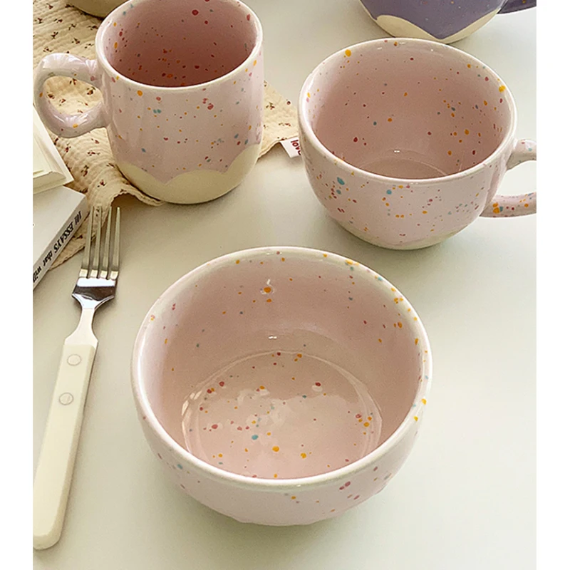 Ceramic Bowl Creative Colorful Splash-Ink Round Porcelain Household Tableware Breakfast Yogurt Oats Salad Bowls Personal Items