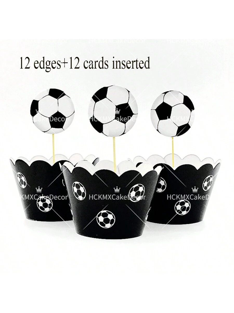 24 Stück/Set Fußball-Cupcake-Topper Schwarz-Weiß Fußball-Deko für Sport-Themen-Geburtstagsfeier Babyparty-Dekorationen – Detail 4