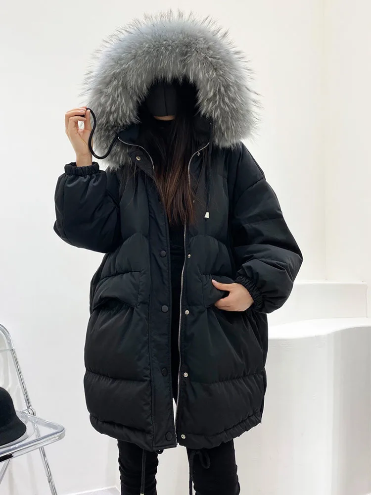 Imagem -05 - Mulheres Inverno para Baixo Jaqueta de Pele de Guaxinim Real Collor Parka Moda 90 Pato para Baixo Cabolsa Feminino Engrossar Quente Outerwear à Prova de Vento Roupas