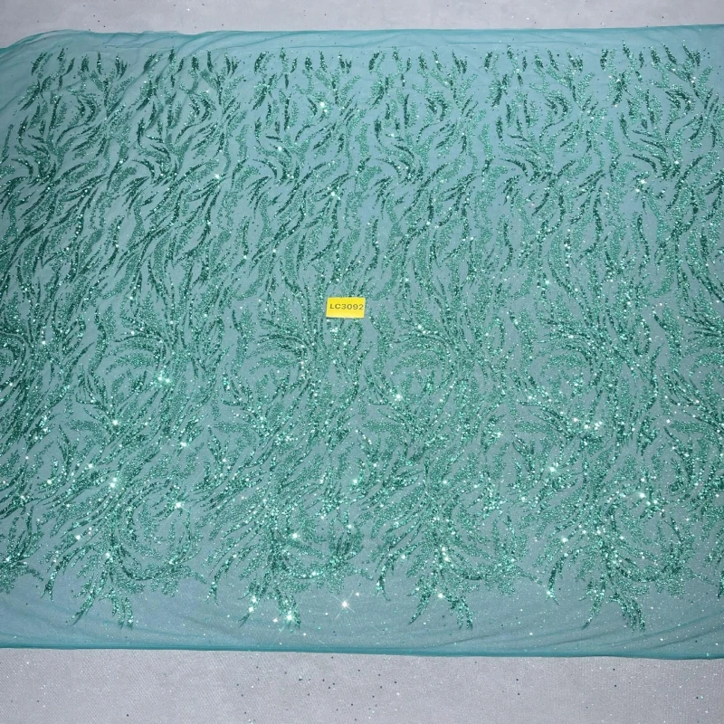 

10 Yards Green Hot Gold Powder Africa Glitter Fabric Embroidery Net Lace With Glued Glitter Sequins Wedding Or Party