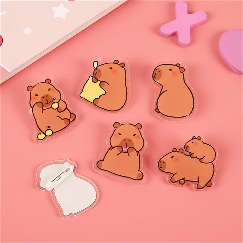 Cartoon Cute Capybara Brooch acrylic Pins Funny Hippopotamus Lapel Badge Clothes Backpack Accessories Jewelry Gift