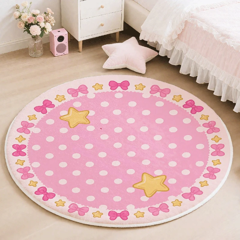Cartoon Pink Bedroom Decor Round Carpet Fluffy Soft Carpets for Living Room Thickend Plush Bedside Floor Mat Washable Lounge Rug