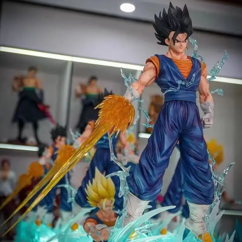 Dragon Ball Vegetto Actionfiguren-Set, Anime-Sammelspielzeug, Geschenk mit leuchtendem dreiköpfigem, geschnitztem Oberteil und passender Platte