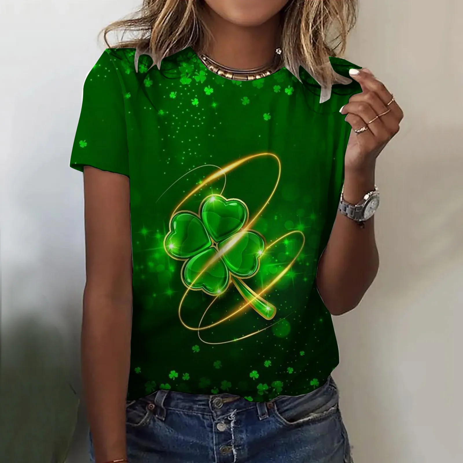 Vintage T-Shirt Women Saint Patricks Pat St Paddys Day Tees Shirts Female Basic Top Camisetas Casual Streetwear Street Clothing