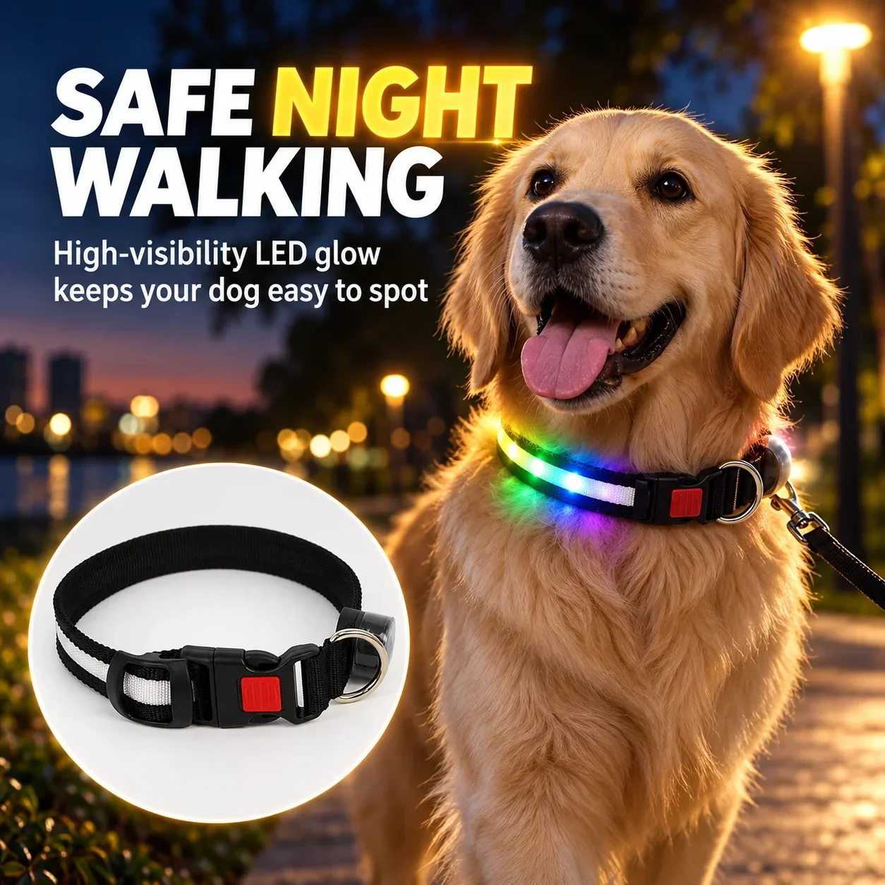 Rechargeable LED Dog Collar, Adjustable Light Up Pet Collar with 8 Lighting Modes for Night Walking