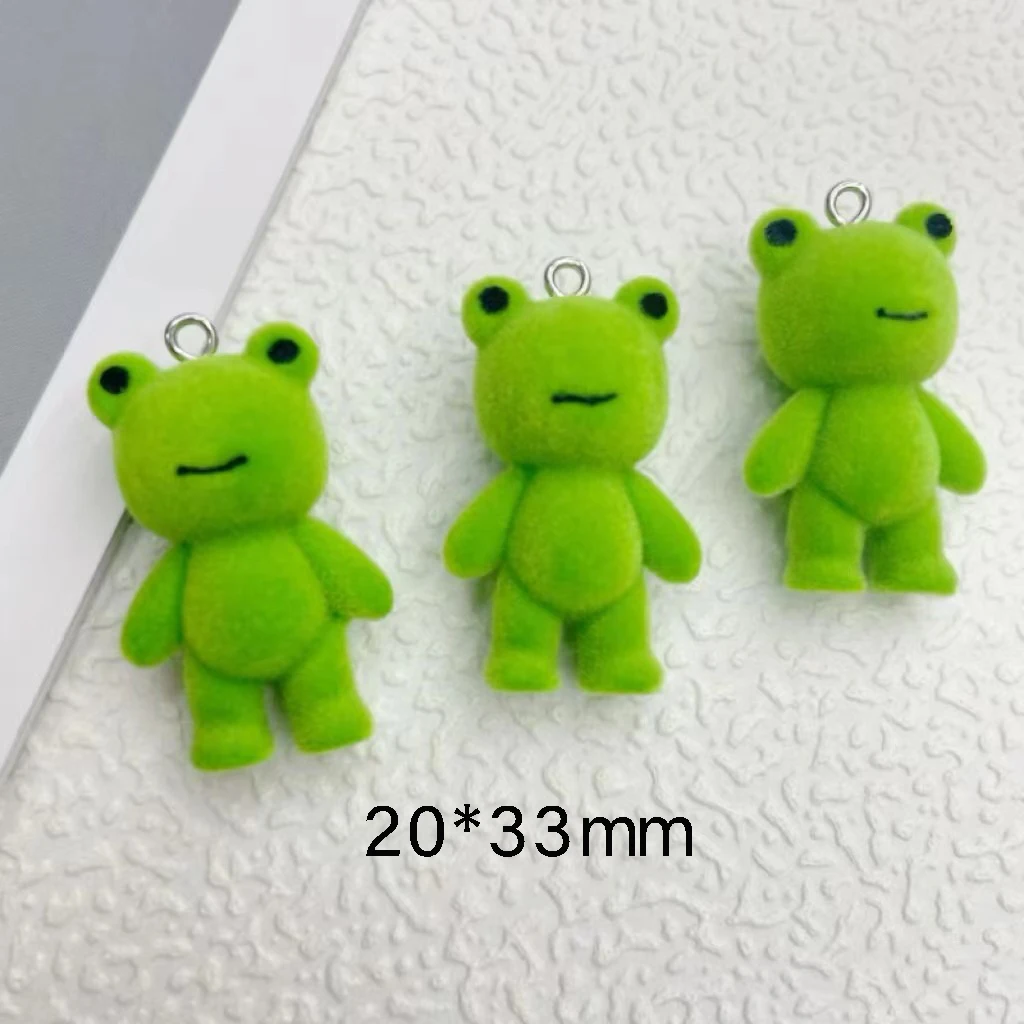 30Pcs 3D Cute Flocked With Eyed Frog Charms Cartoon Animal Resin Pendant Earring Keychain Accessorie for DIY Crafts Jewelry Make