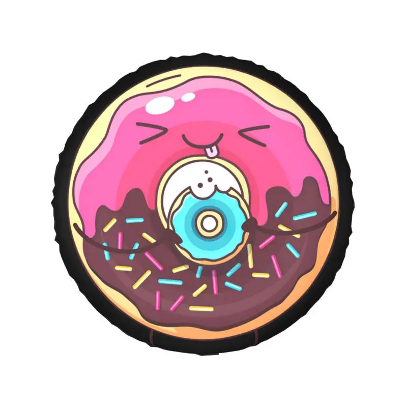 Kawaii Doughnut Eating Donut Spare Wheel Tire Cover for Prado Pajero Wrangler Funny Jeep RV SUV Trailer Vehicle 14