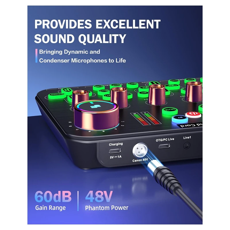 Gaming Audio Mixer, Streaming Audio Mixer, Audio Interface Sound Card For Live Streaming, Podcast Recording, PC, Guitar Durable