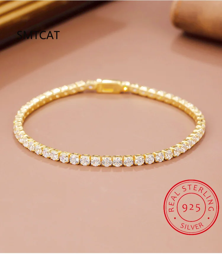 

100% 925 Sterling Silver Simulated Moissanite Diamond Bracelets for Women Yellow White Gold Color Birthday Jewelry Gift