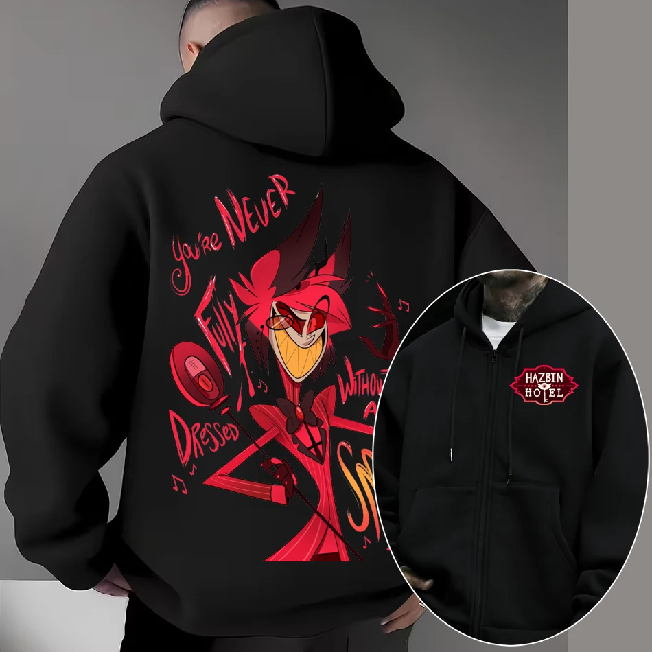 Moletom com Zíper Hazbin Hotel, Estilo Anime, Moda Nova 2026, Suéter Feminino, Jaquetas Casuais para Casais na Primavera e Outono