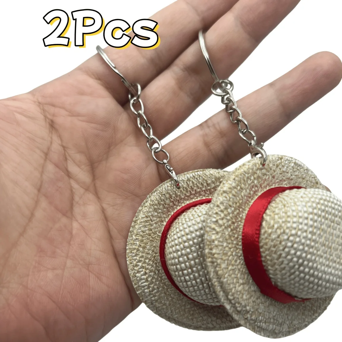 2pcs Handmade Straw Hat Anime Design Keychain for Women&Man, Bag Charms Additions for Car Purse Backpack Gifts for Anime Fans