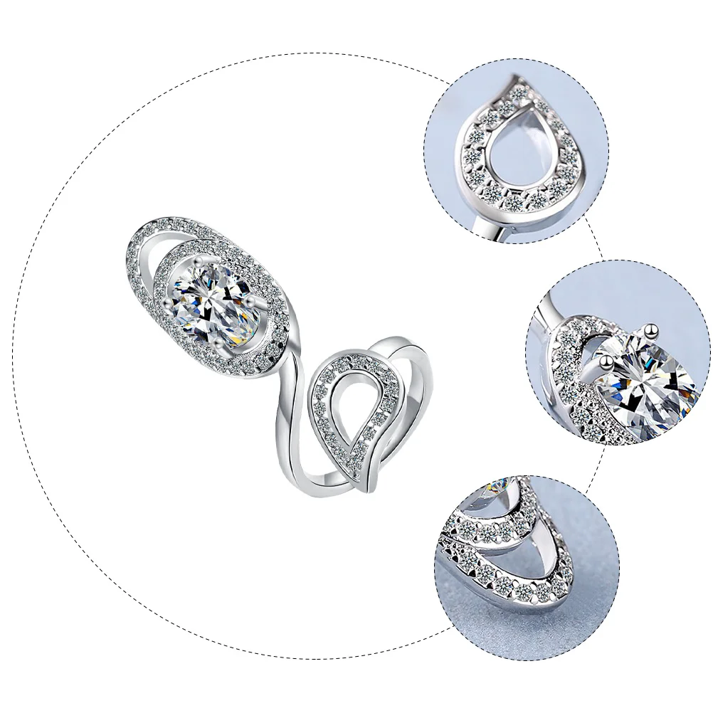 

1pc Opening Ring Adjustable Nail Shape Rhinestone Decorative Ring For Women Fashion Hand Jewelry Party Dance Accessory