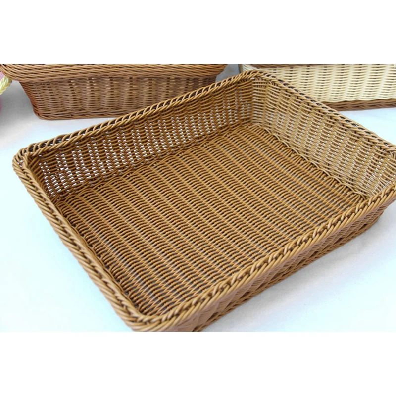 Storage Basket Handmade Rectangular Rattan Organization Wicker Bread Holder Fruit Vegetable Snack Food Container