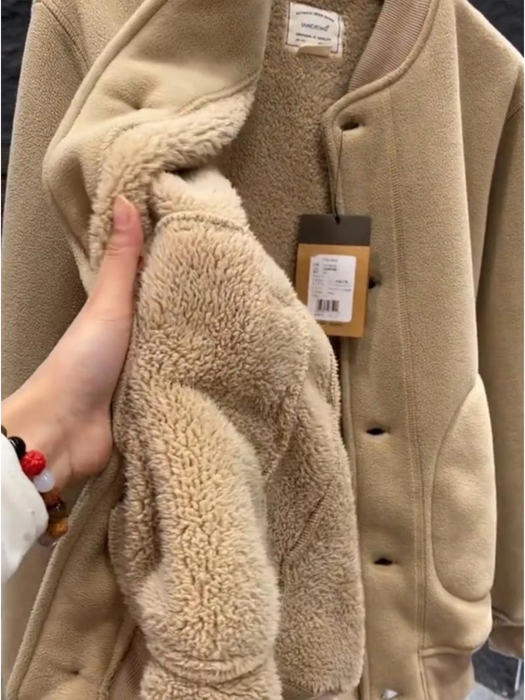 

Мужская зимняя теплая куртка-свитшот из овечьей шерсти на подкладке цвета хаки для активного отдыха, молодежная повседневная удлиненная куртка