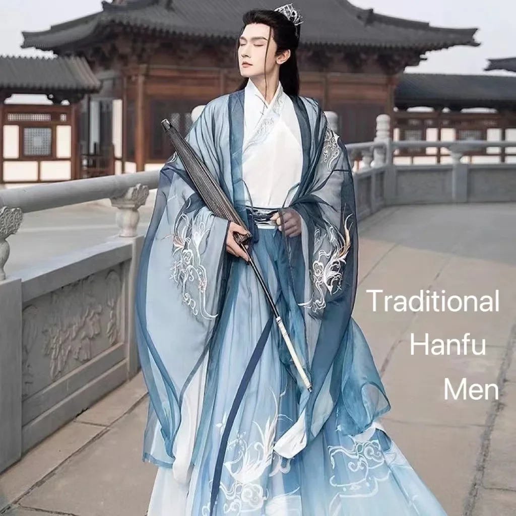 

Men Hanfu Chinese Traditional Costume Set Weijin Period Chiffon Corset Confucian Dress Gentleman Cosplay Show Clothing Hanfu