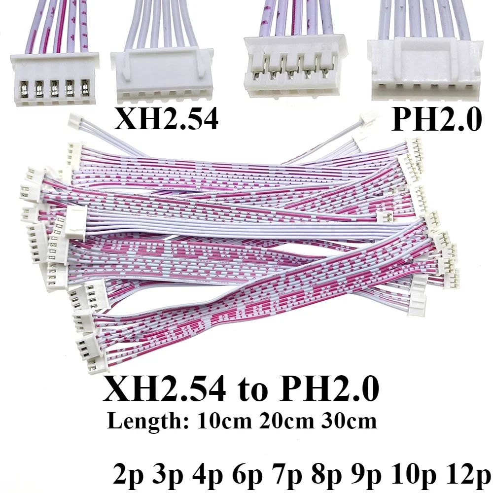 10 قطعة XH إلى PH الأحمر والأبيض خط مسطح Xh2.54 / Ph2.0 التوصيل محطة محول 2p 3p 4p 6p 7p 8p 9p 12p طول 10 سنتيمتر 20 سنتيمتر 30 سنتيمتر #1