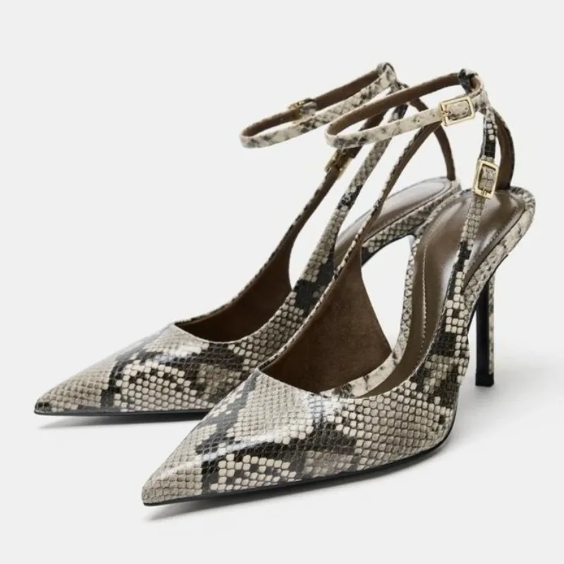 

Дизайнерские босоножки на каблуке с животным принтом, женские модные туфли на высоком каблуке с острым носком и ремешком на щиколотке, элегантные вечерние туфли-лодочки Sandalias De Mujer