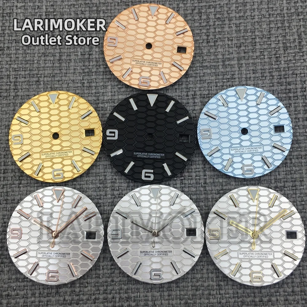 

LARIMOKER watch dial horizontal pattern blue green luminous calendar dial with watch hands for NH35 movement watch accessories