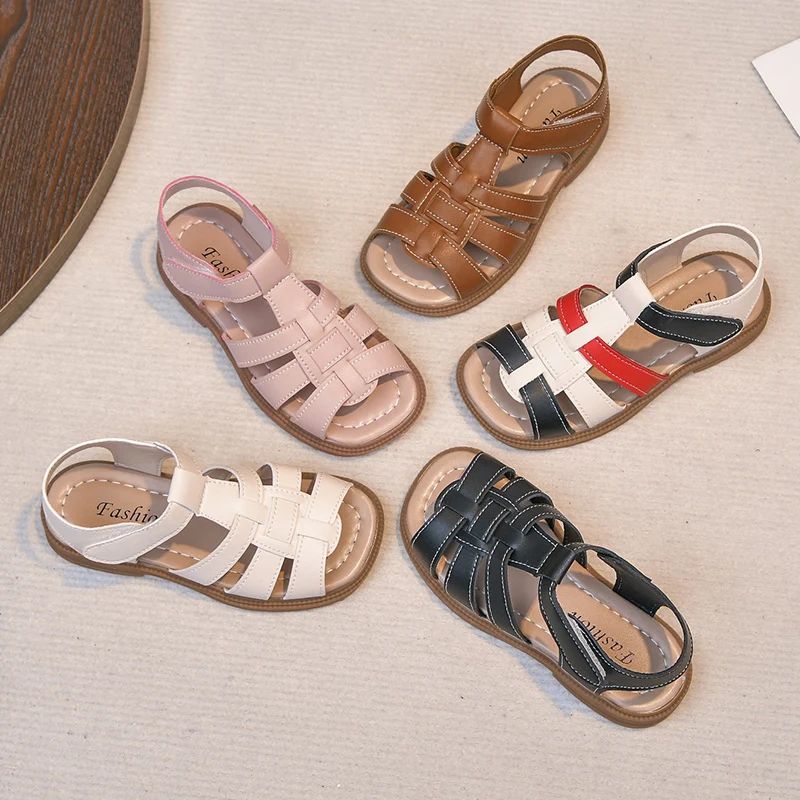 

Summer Children Sandals Flat Gladiator Style Open Toe Kids Casual Beach Shoes Leisure Unisex Boys Girls Leather Sandals 21-36