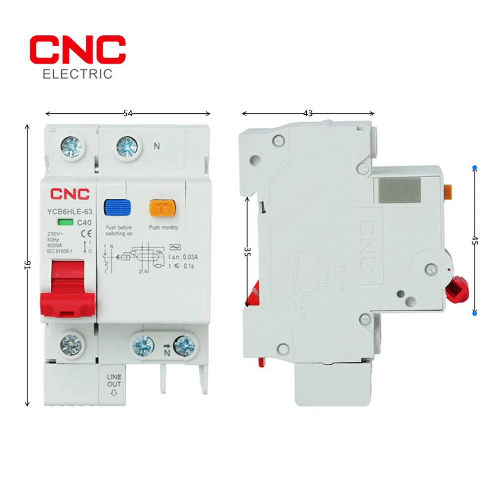 CNC 1P+N 16A 40A RCBO Main Switch 30mA Residual Current Circuit Breaker with Over Current Protection