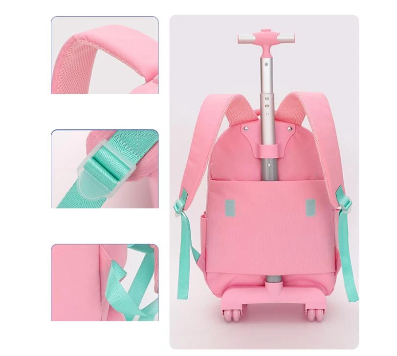 School Wheeled Backpack with Lunch Box Rolling Backpack for Girls School Backpack with wheels Girls Travel Luggage Suitcases view 4