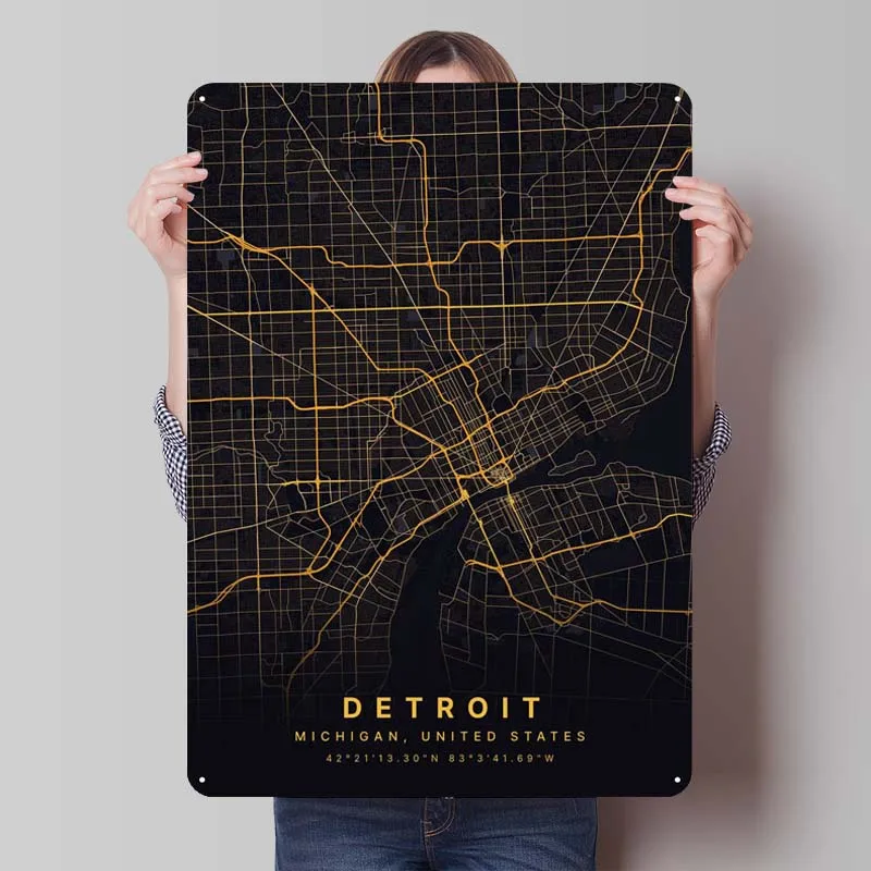 Detroit Michigan Decoration Wall Decor Living Room Tinplate Metal Poster Vintage Metal Plate Home Decoration Accessories House