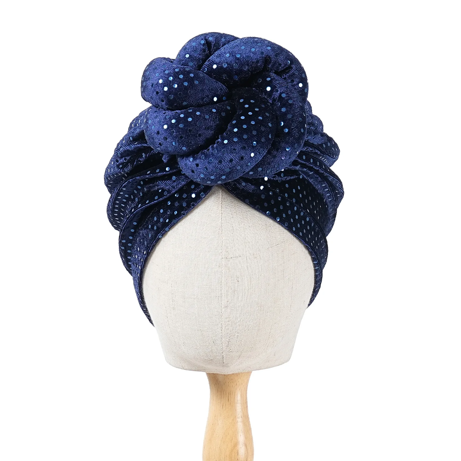Mütze für Damen, Turban, gefalteter Bud-Exquisite-Kopftuch, lässig, bequem, modisch, vielseitig, warm, Kreuzmütze, Rand, Falten, Spitze – Detail 6