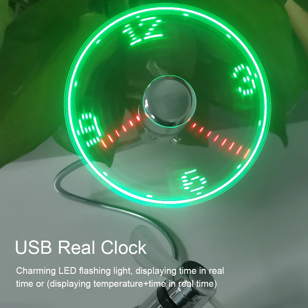 USB Clock Fan With LED Time Display Portable Mini Flexible Cooling Fan with Switch for Desktop Laptop Clock Fans
