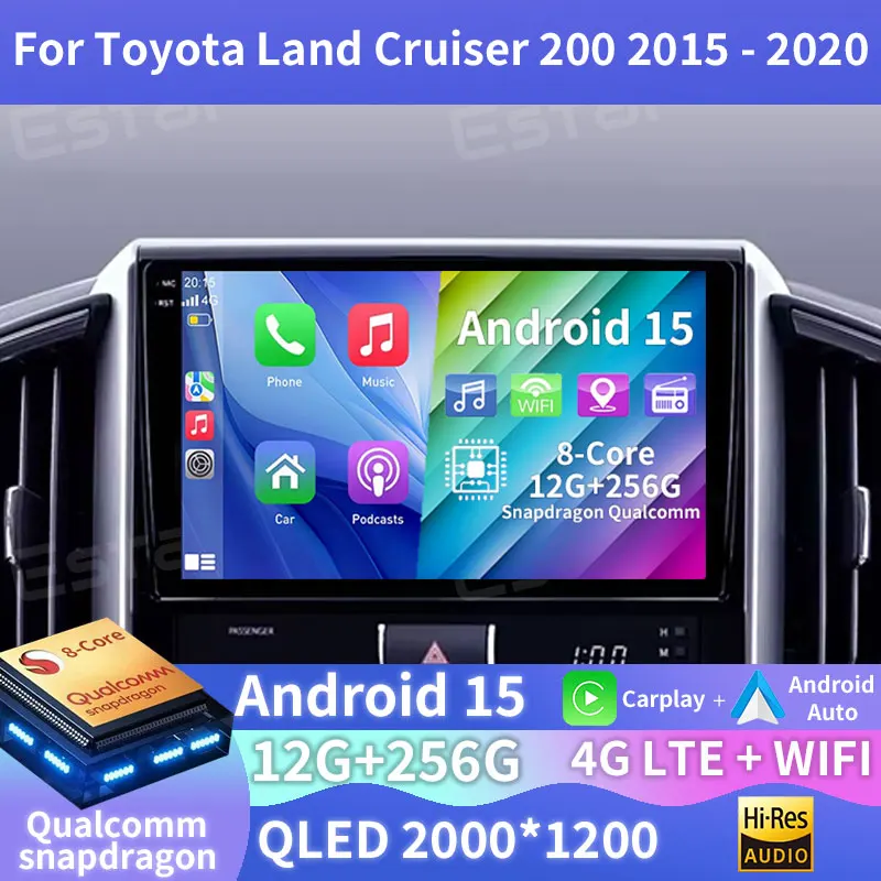 Android 15 Car Radio For Toyota Land Cruiser 200 11 2015 - 2020 GPS Multimedia Player Navi Stereo Wireless Carplay QLED BT Video