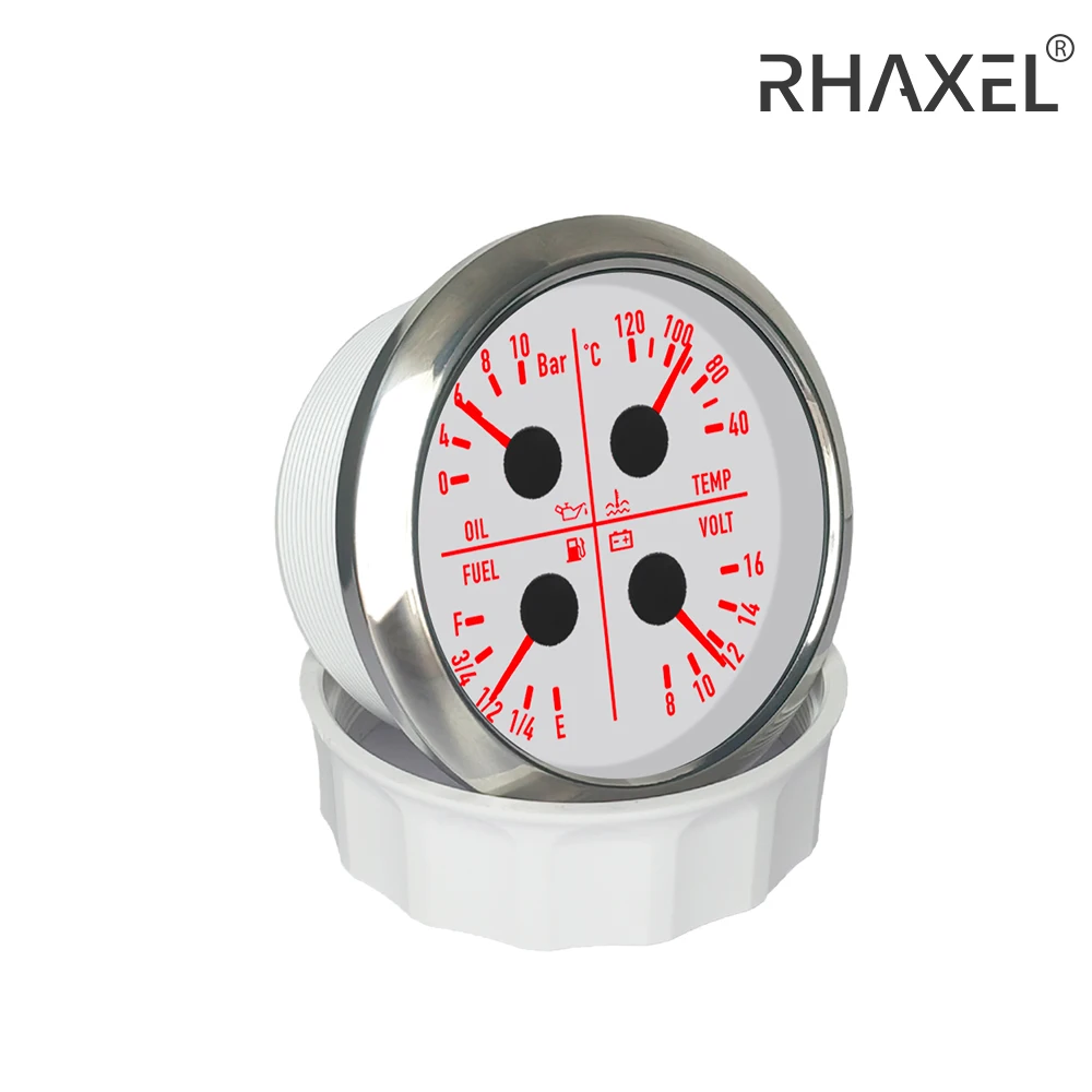 ELING 80mm 4in1 Oil Pressure 10Bar Water Temp Fuel Level Voltmeter 12V 24V with 7 Colors Backlights Backlight for Auto Boat RV