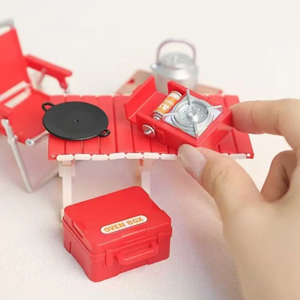Modelo de simulación, juego de Picnic en miniatura para acampar, juego de simulación 1:12, silla plegable para casa de muñecas, estufas de Gas, modelo de juego de rol
