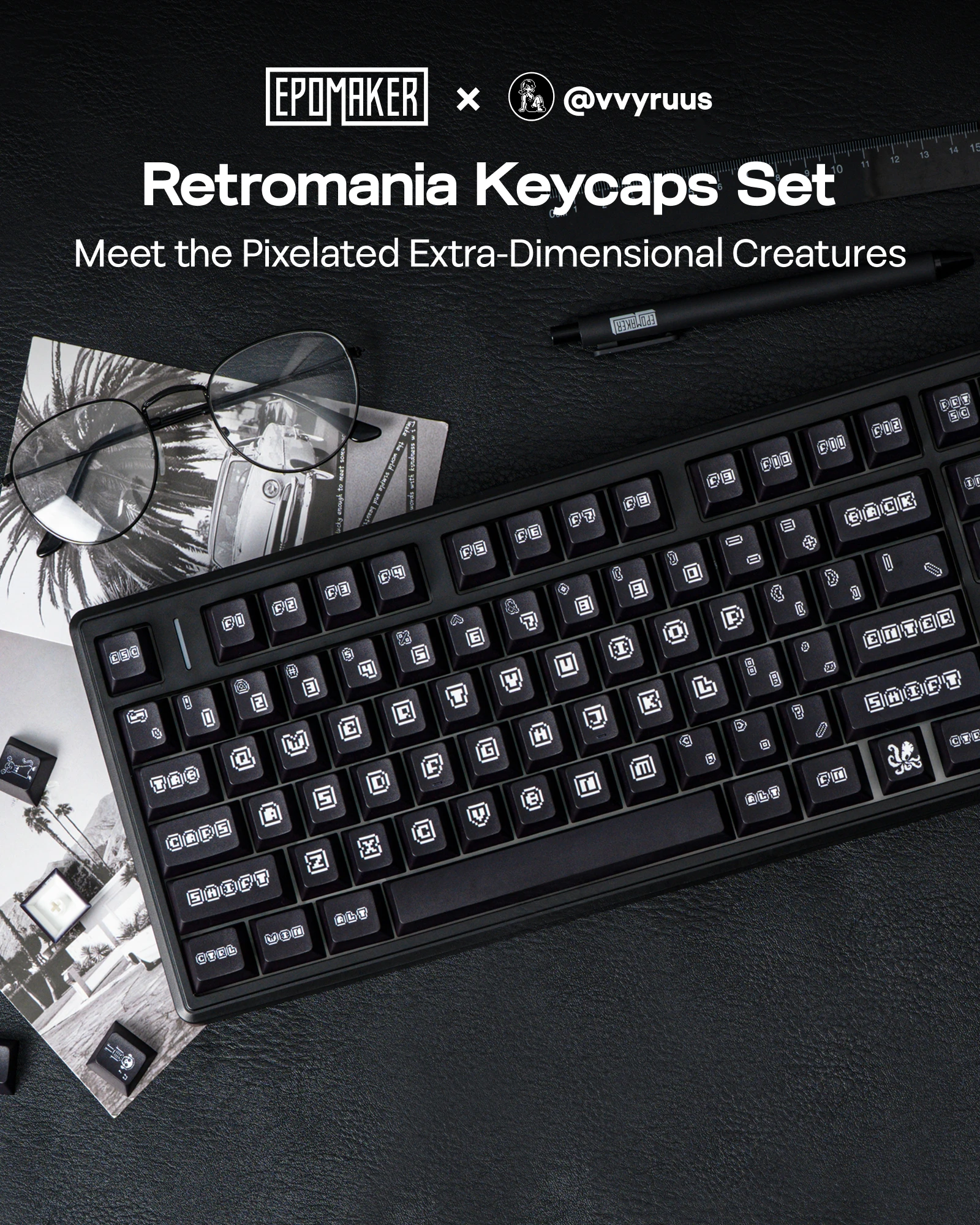 EPOMAKER x vvyruus Retromania Keycaps 130 Dye-Sub PBT Top-Printed Legend Keycaps for 60%/65%/75%/TKL/96%/Full Size ANSI Keyboard