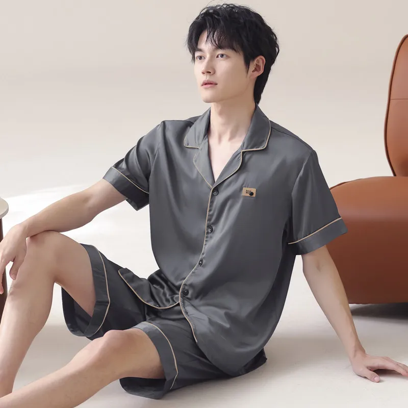 

Men's Summer Pajamas Ice Silk Loungewear Set Cardigan Short Sleeve Thin Teen Men New Luxury Casual Student Pajamas Hombre