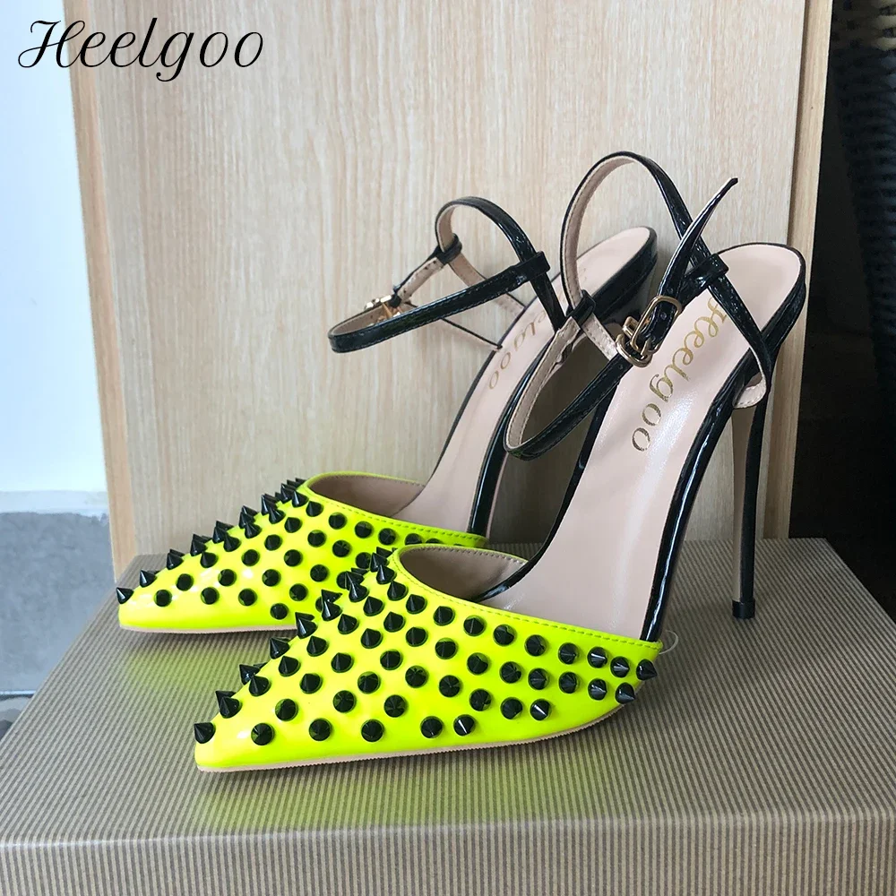 

Heelgoo Lemon Green Women Sexy Spikes Pointy Toe Slingback High Heels Summer Ladies Chic Stiletto Pumps Party Shoes Size 33-46