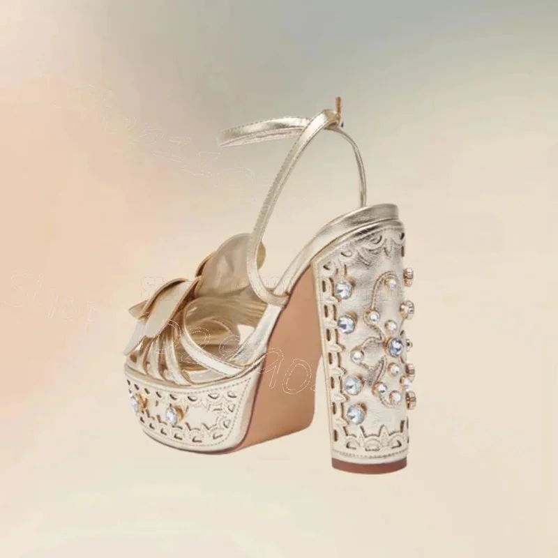 

Gold Appliques Design Crystal Platform Sandals Buckle Strap Women Shoes Chunky High Heels Party Dating 2025 Zapatos Para Mujere