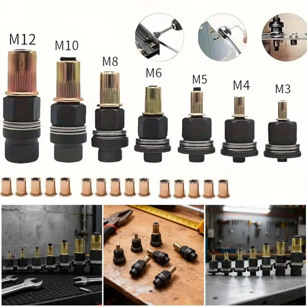 Carbon Steel Rivet Nut Tool Rustproof Head Rivet Nut Threaded Insert Tool Threaded Manual Rivet Nut Assortment Kit DIY Work