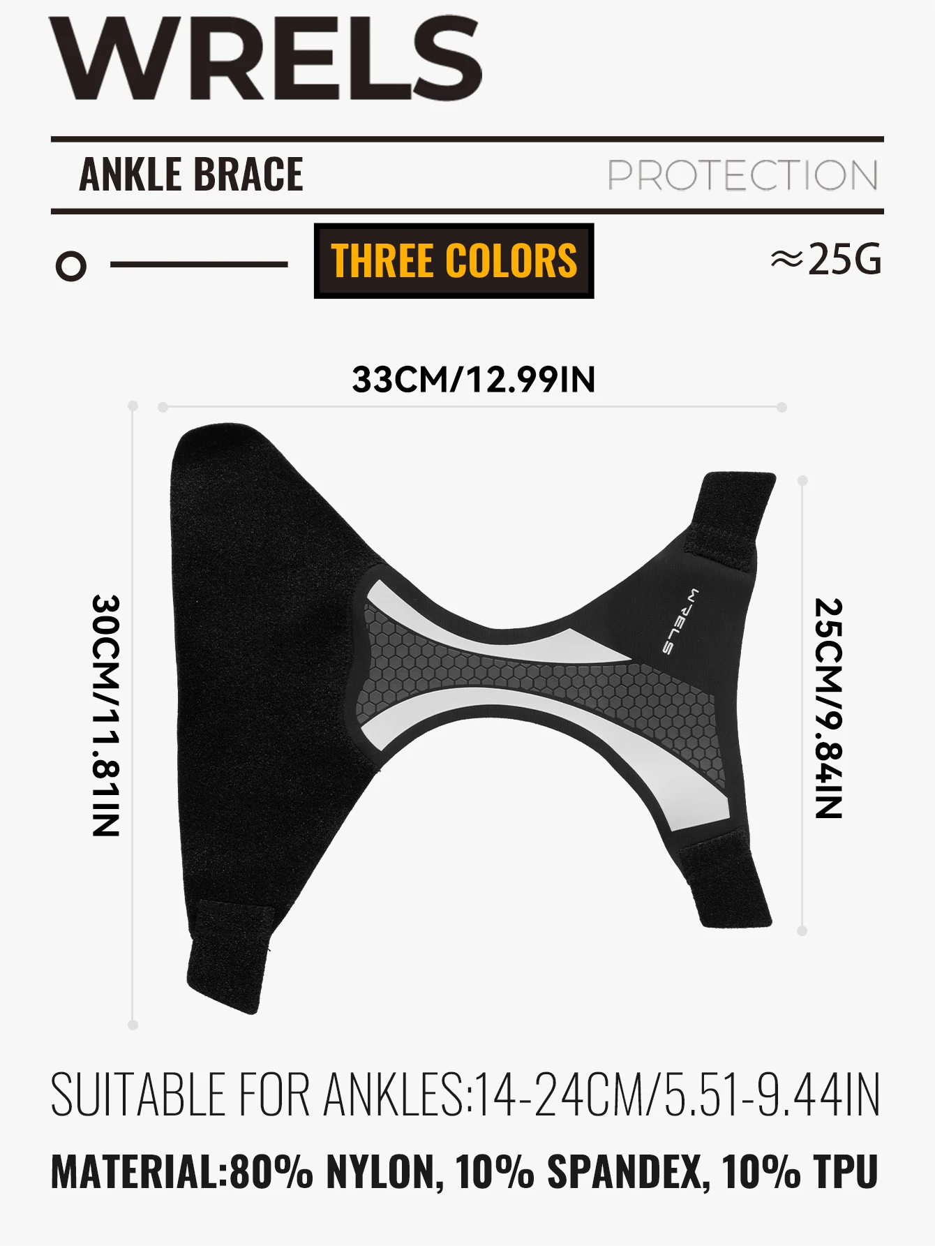 WRELS Knöchelbandage Kompressionsmanschette Slim Fit Atmungsaktiv Verstellbar Basketball Laufen Fußball Fitness Sport Knöchelstütze – Detail 3