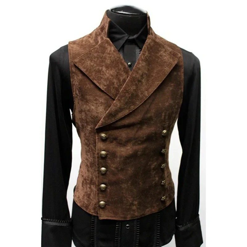 FashionMens Double Breasted Gothic Steampunk Velvet Vest Men Stage Cosplay Prom Costume Mens Vest